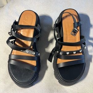 Ganni Black and Silver Strappy Sandals